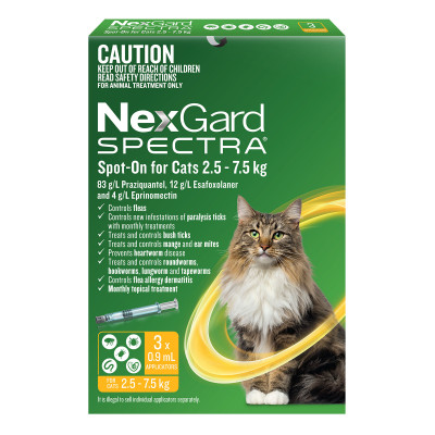 NexGard Spectra Spot On For Cats 2.5 - 7.5kg 5.5 - 16.5Lbs 3 Pack 1