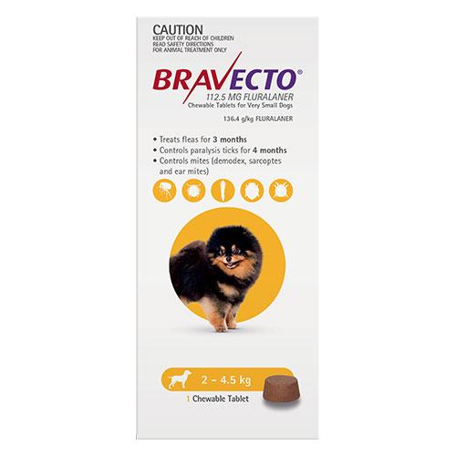 Bravecto Very Small Dogs upto 4.5kg upto 10lbs 1 Chew Tablet 1