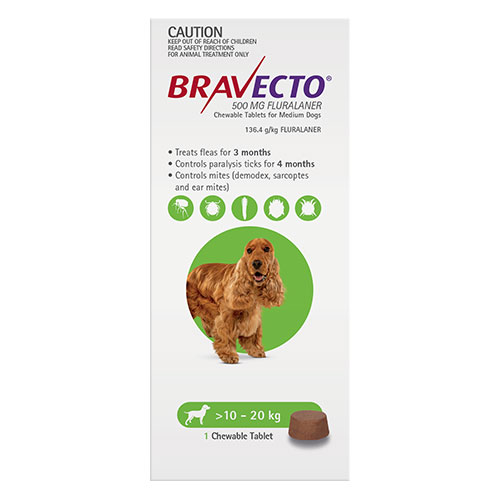 Bravecto Medium Dogs 10-20kg  22 to 44lbs -1 Chew Tablet 1