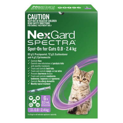 Nexgard Spectra for Cats and Kittens 0.8 - 2.4kgs 1.75 - 5Lbs 6 Pack
